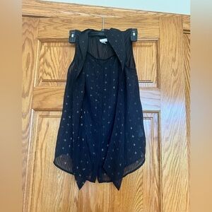 A New Day - Black Tie Neck Gold Foil Print Sleeveless Blouse